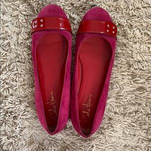 Cole Haan suede flats. Magenta with red strap